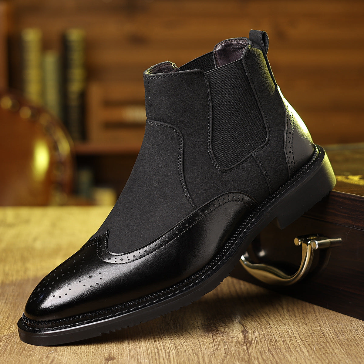 Ardsley Brogue Chelsea Boots in black