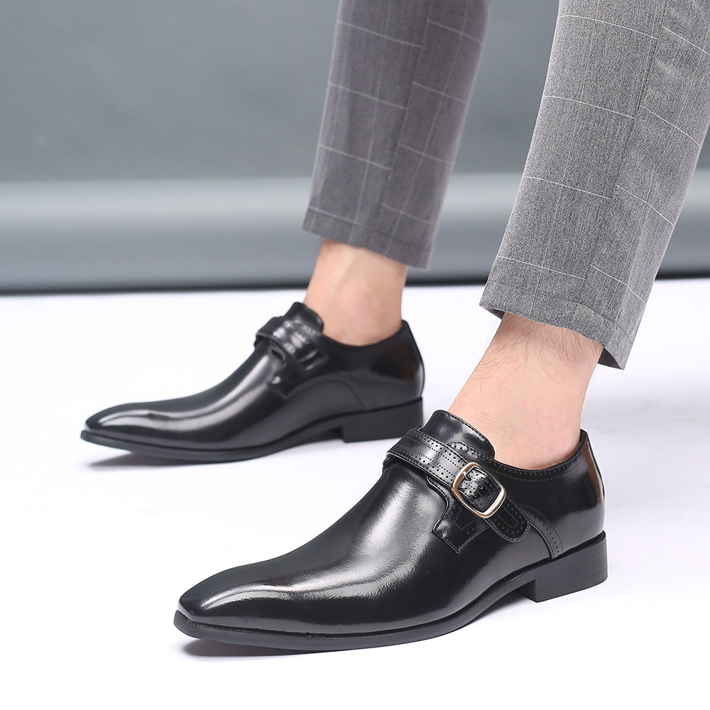 Ambrose Square Toe Buckle Shoes worn with trousers