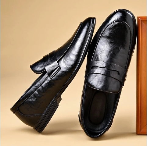 Ashworth Leather Penny Loafers in black, side profile