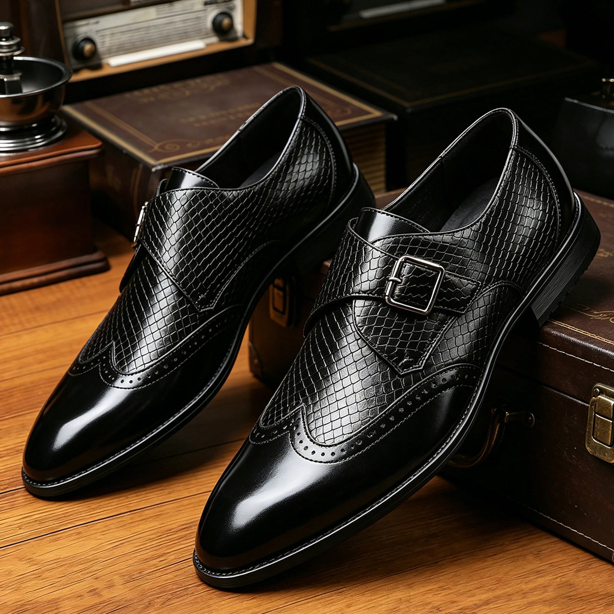 Ashbourne Embossed Wingtip Monk Shoes 7