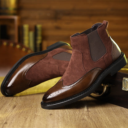 Ardsley Brogue Chelsea Boots in light brown, side profile
