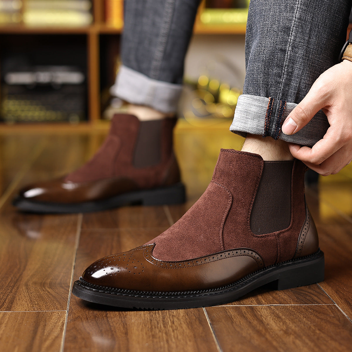 Ardsley Brogue Chelsea Boots worn with trousers