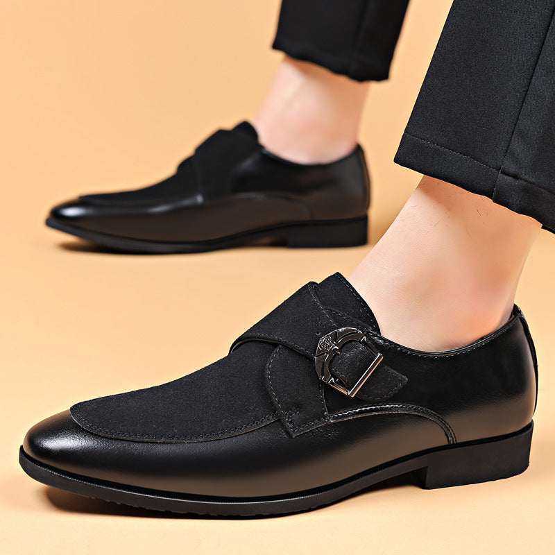 Ellsworth Monk Strap Shoes in black, worn with trousers