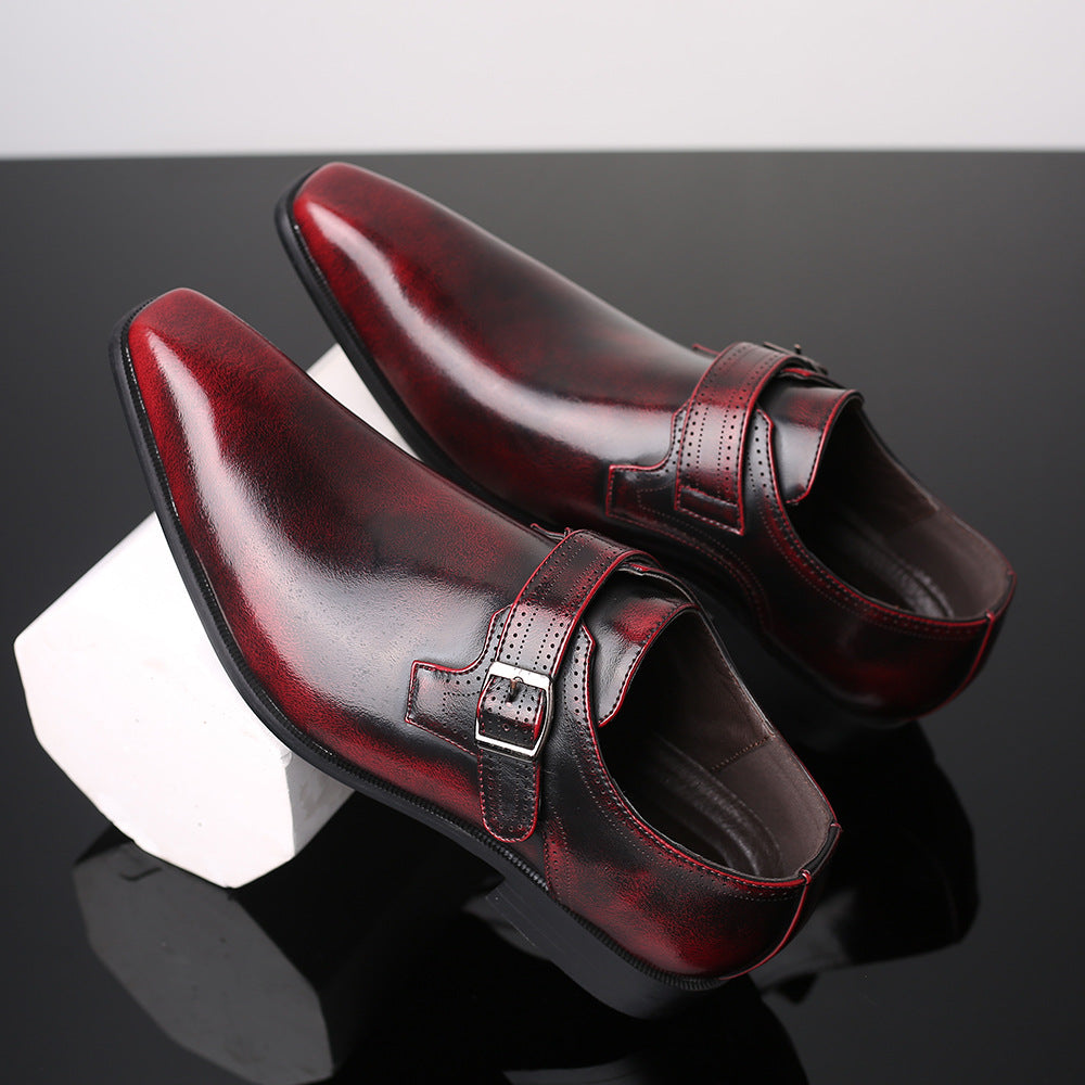 Ambrose Square Toe Buckle Shoes in red