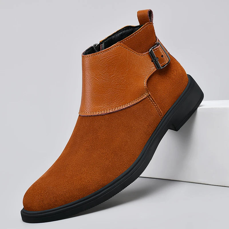Harlan Buckle Zip Boots in brown, side profile