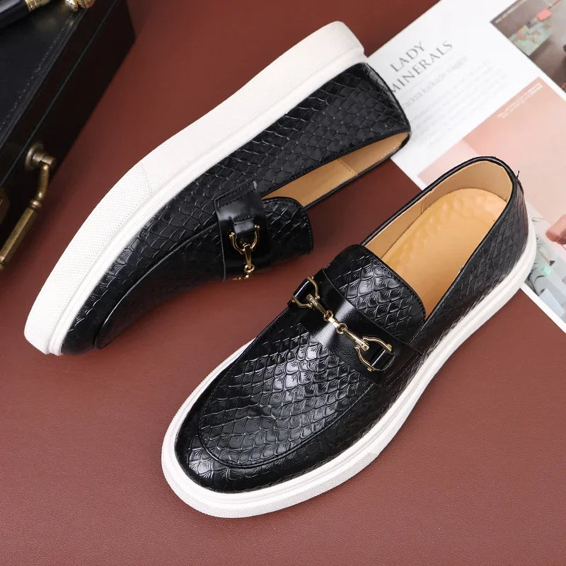 Marchetti Croc Horsebit Loafers in black
