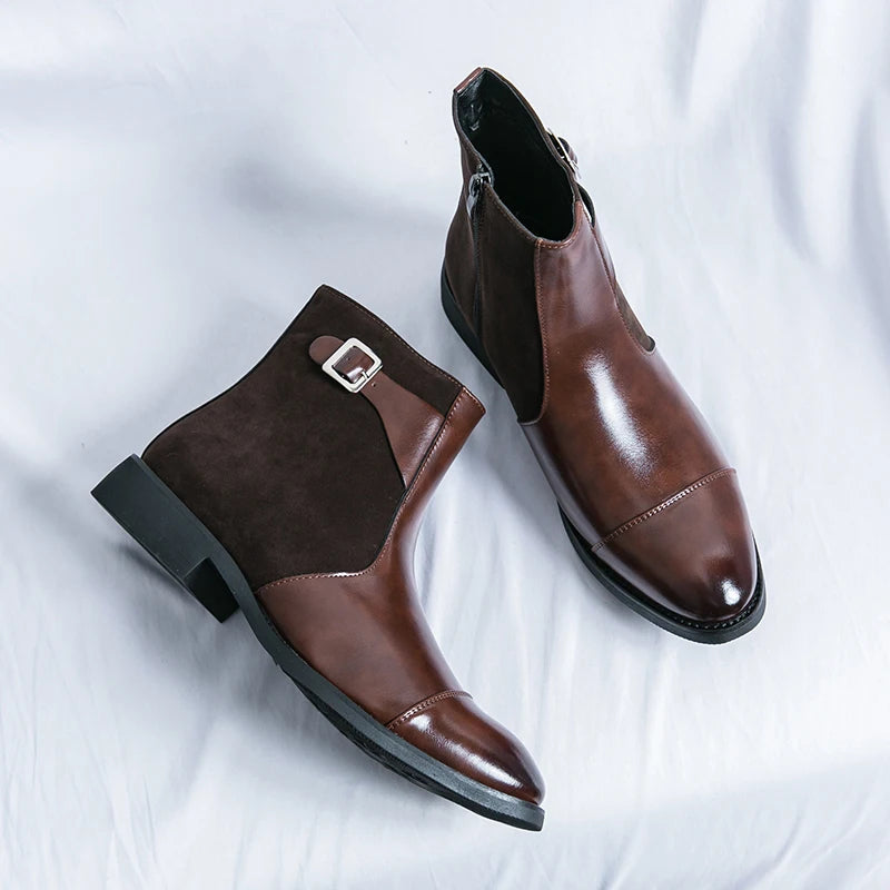 Thornbury Patchwork Buckle Boots in brown