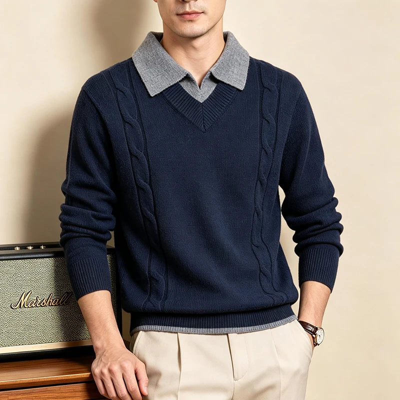 Averleigh Contrast Collar Cable Knit Sweater