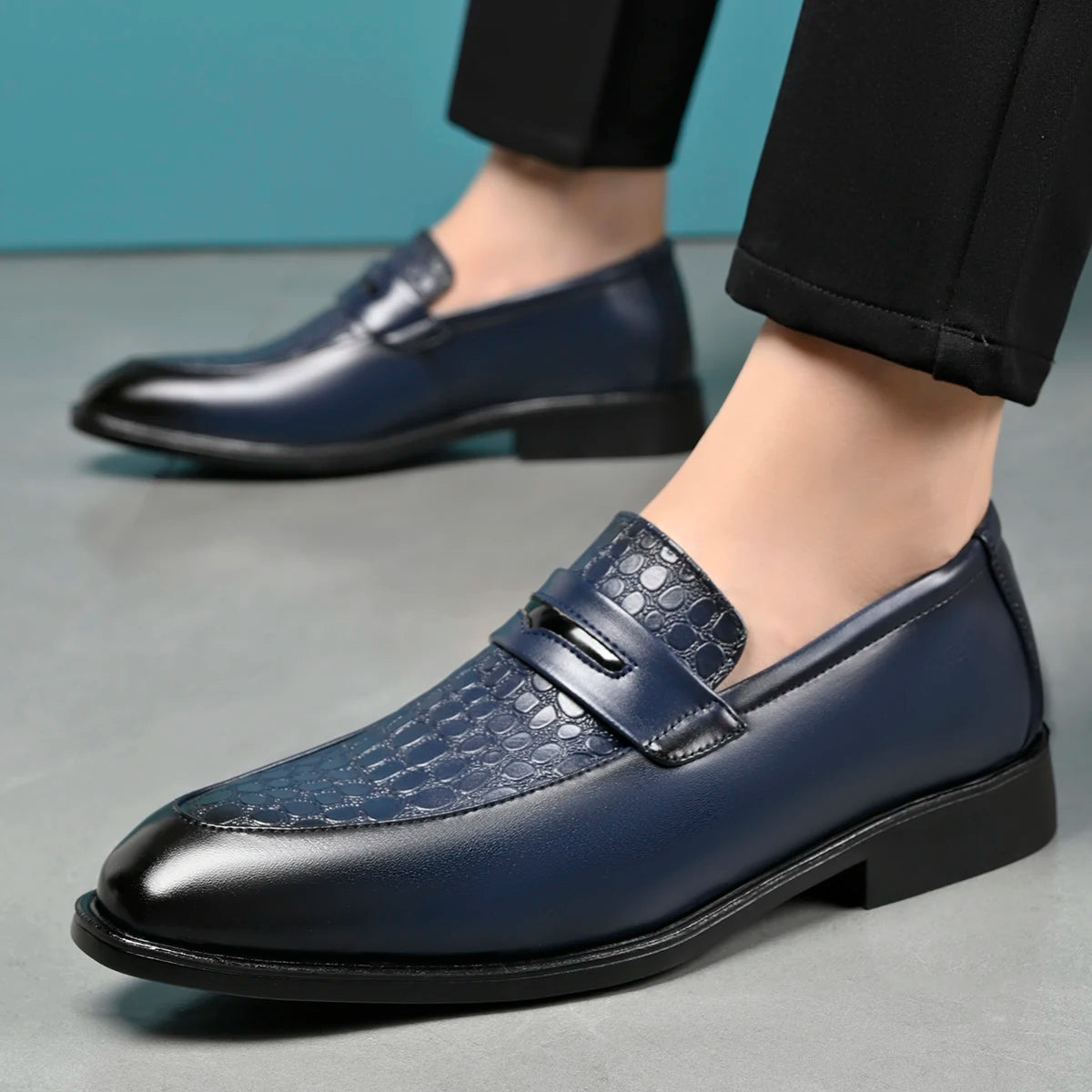 Ardmore Textured Loafers croc texture panel detail