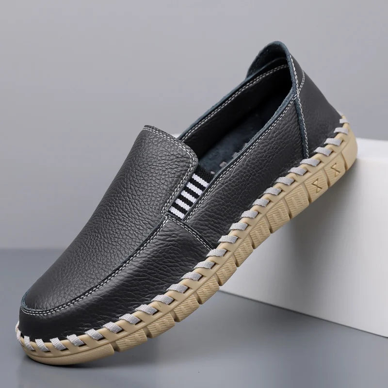 Merrick Leather Driving Mocs in navy-black