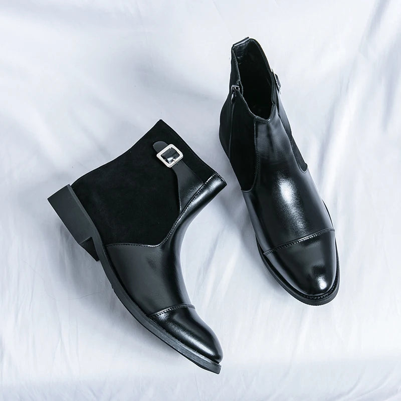 Thornbury Patchwork Buckle Boots in black