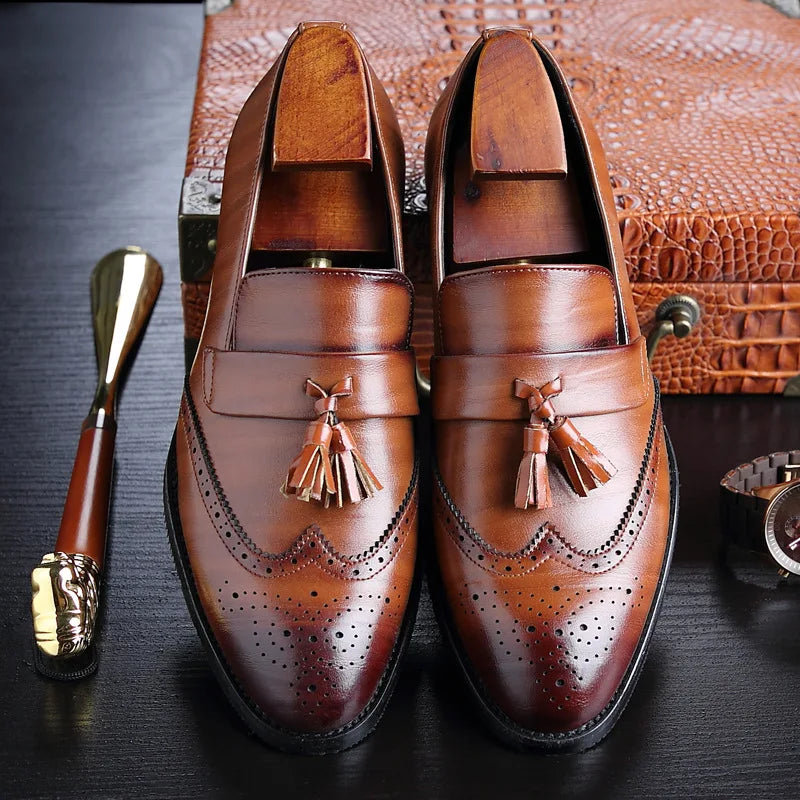 Casterly Brogue Tassel Loafers in light brown