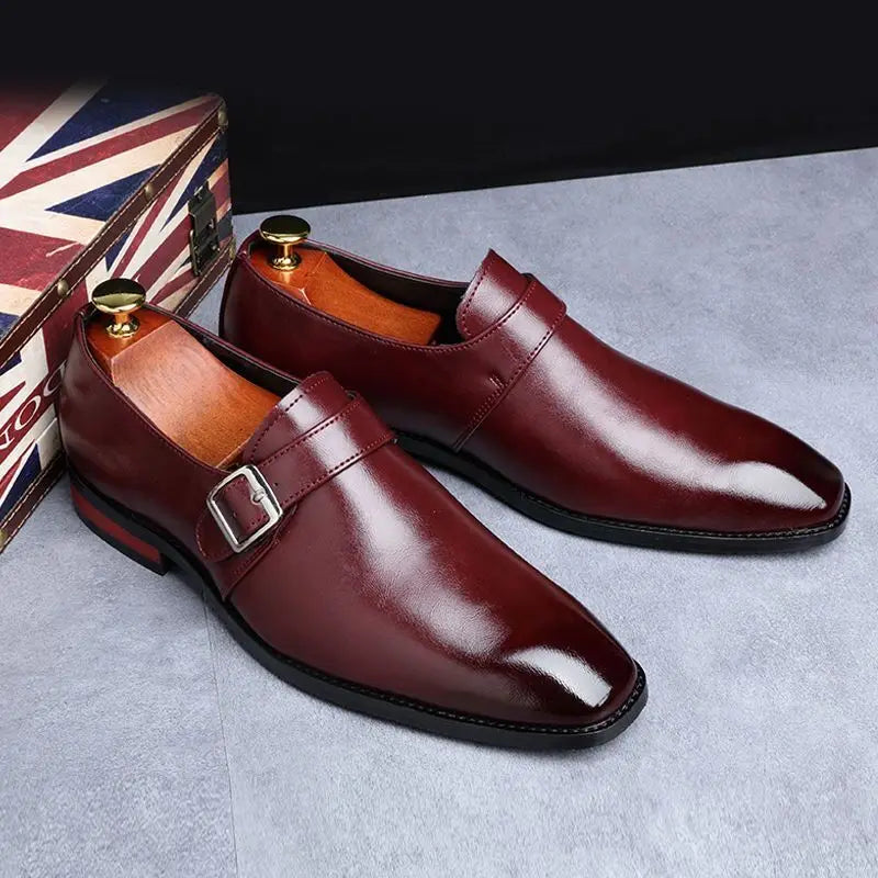 Aldworth Double Buckle Dress Shoes in wine red
