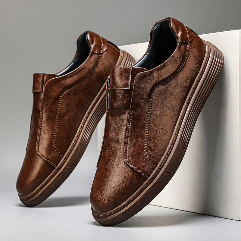 Kelmscott Leather Slip-Ons in brown, side profile