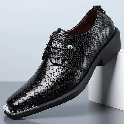 Montrose Croc-Effect Square Toe Dress Shoes 7