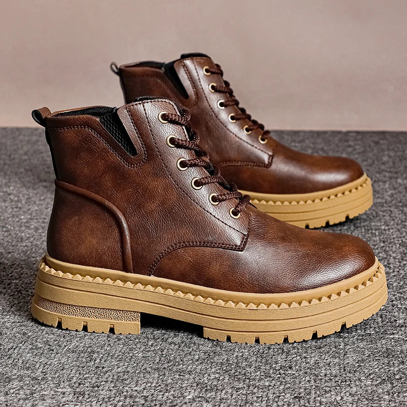 Thatcher Lug Sole Boots in brown, side profile
