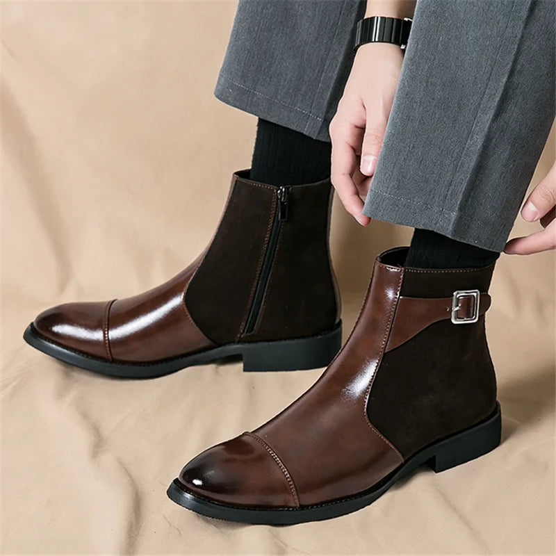 Thornbury Patchwork Buckle Boots buckle and zip detail