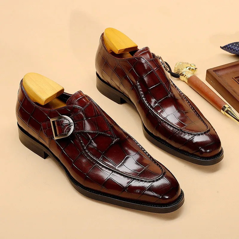 Lovelace Croc Monk Straps in wine red