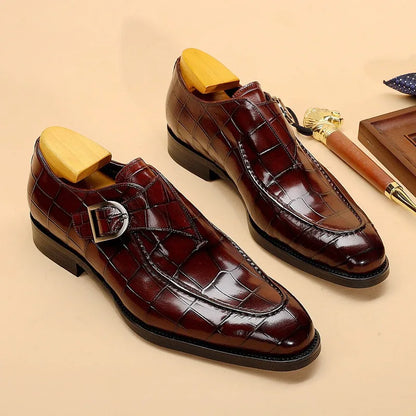 Lovelace Croc Monk Straps in wine red