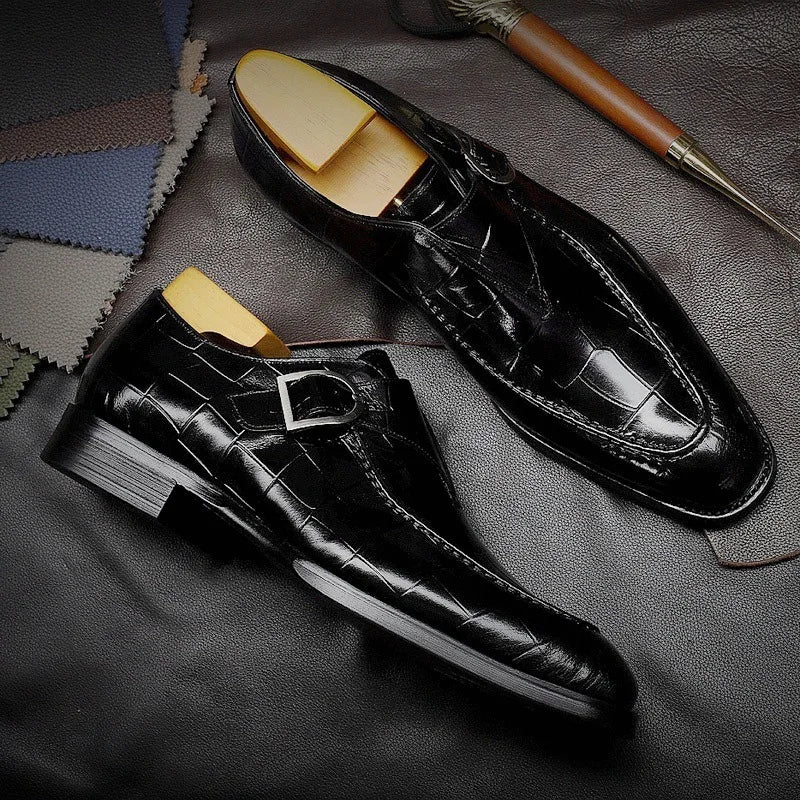 Lovelace Croc Monk Straps in black
