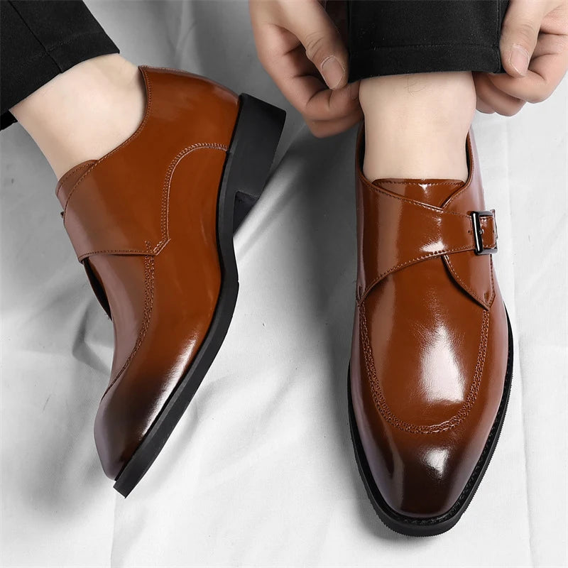Whitcombe Leather Monk Straps pointed toe and heel view