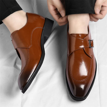 Whitcombe Leather Monk Straps pointed toe and heel view