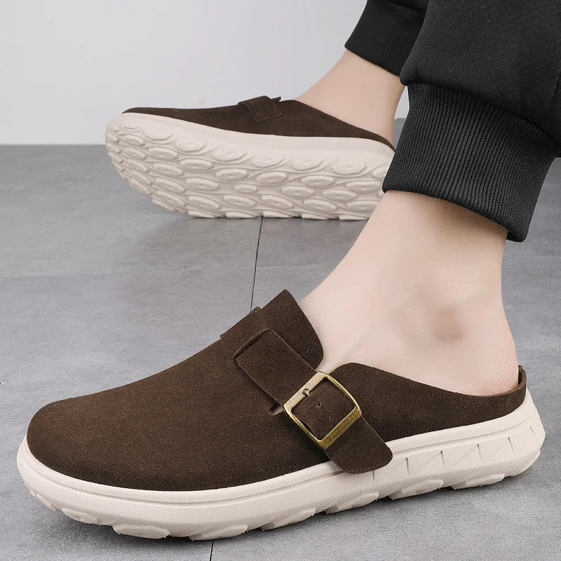 Marlowe Suede Clogs backless heel view