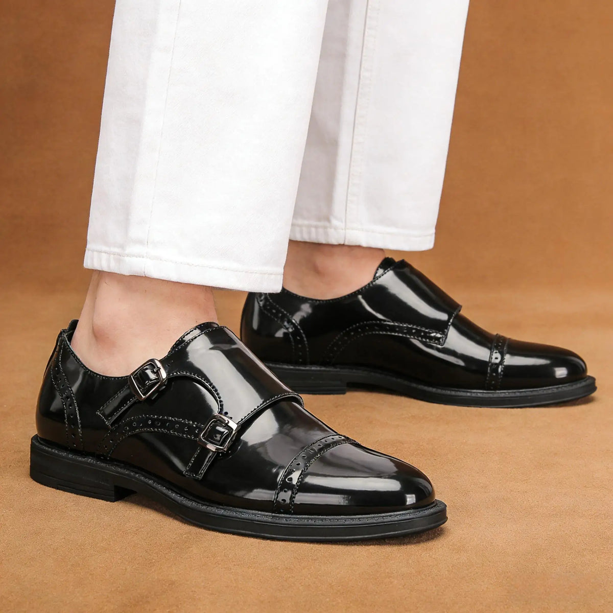 Claremont Glossy Cap Toe Monk Strap Shoes 2