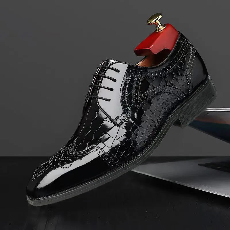 Savile Glossy Croc-Effect Wingtip Brogues 2