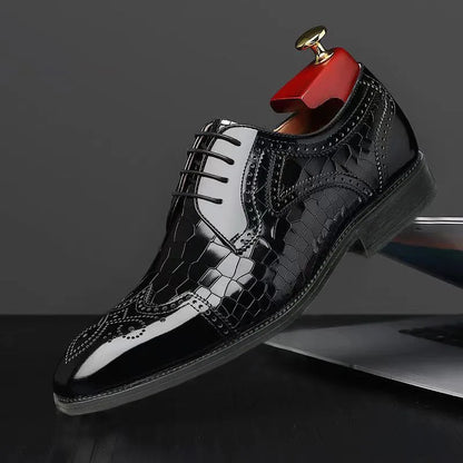 Savile Glossy Croc-Effect Wingtip Brogues 2