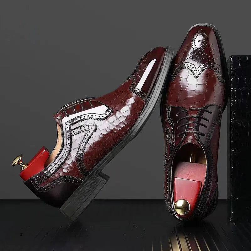 Savile Glossy Croc-Effect Wingtip Brogues 4
