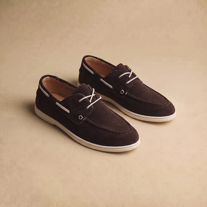 Halstead Boat Shoes in coffee, side profile