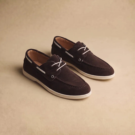 Halstead Boat Shoes in coffee, side profile