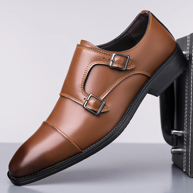 Auremont Split Leather Double Monk Strap Shoes