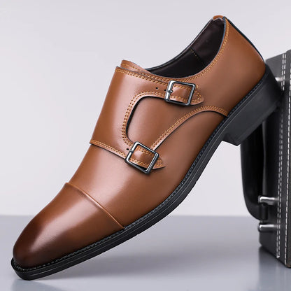 Auremont Split Leather Double Monk Strap Shoes