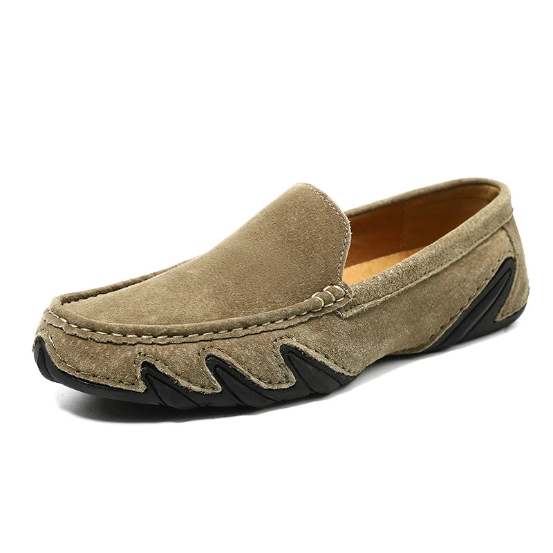 Halstow Suede Moccasins in dark khaki