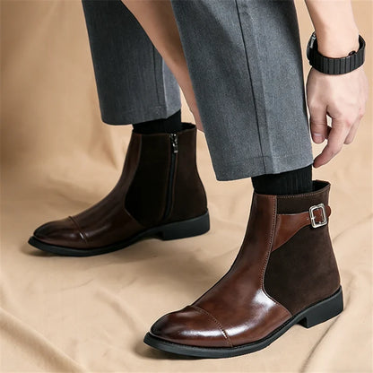 Thornbury Patchwork Buckle Boots angled view