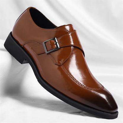 Whitcombe Leather Monk Straps in brown, side profile