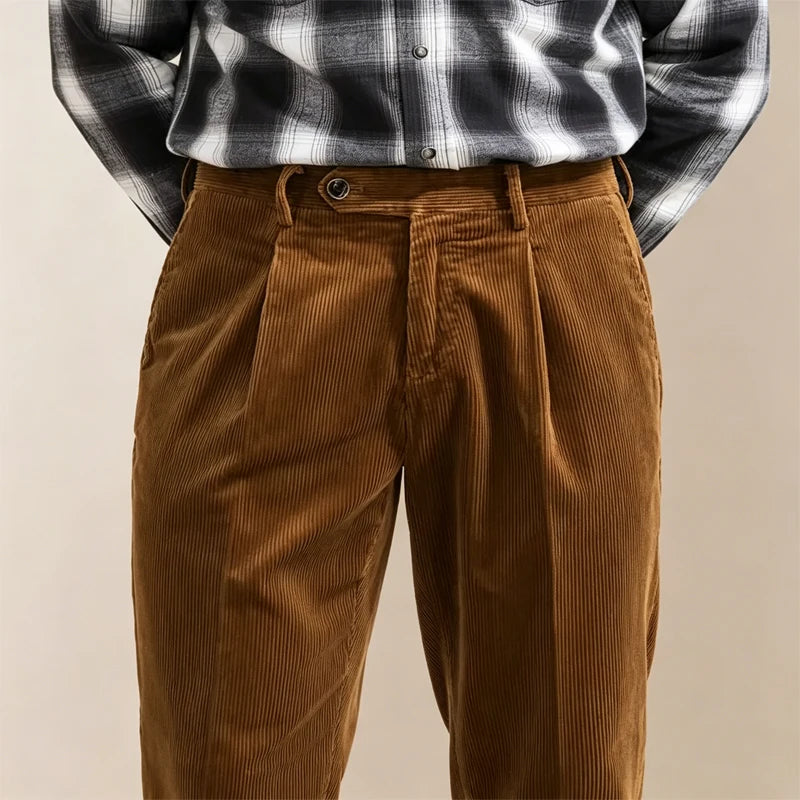 Wexford Pleated Corduroy Trousers corduroy wale detail