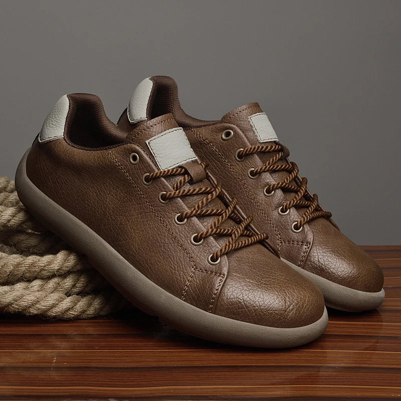 Loxley Leather Sneakers in brown, side profile