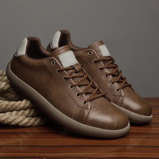 Loxley Leather Sneakers in brown, side profile