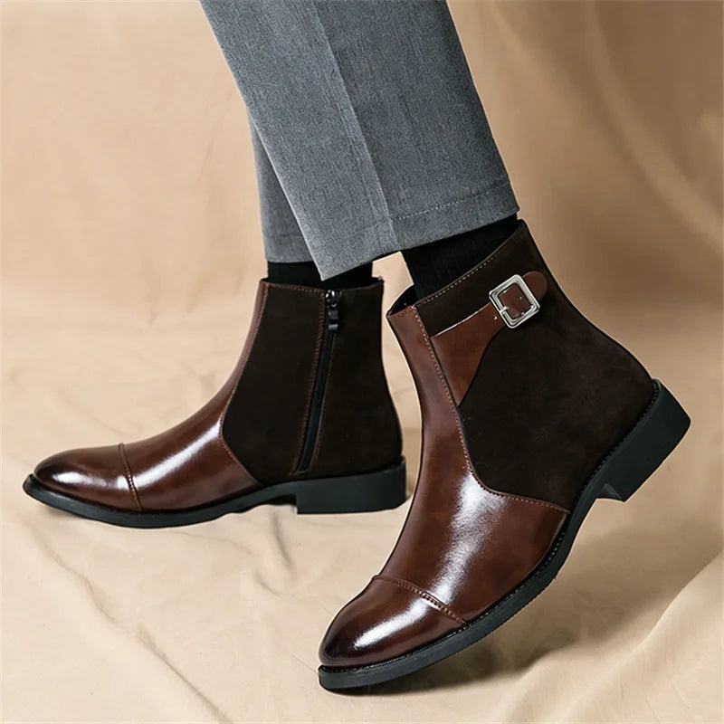 Thornbury Patchwork Buckle Boots pointed toe view