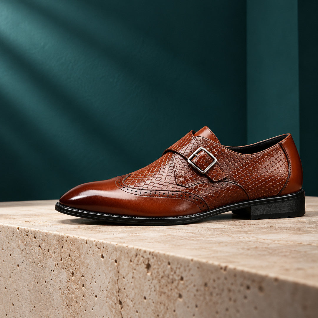 Ashbourne Embossed Wingtip Monk Shoes (1:1, image 2)