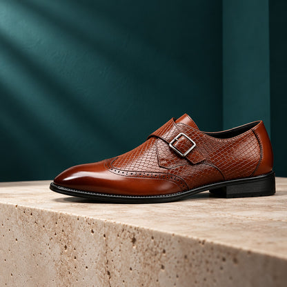 Ashbourne Embossed Wingtip Monk Shoes (1:1, image 2)