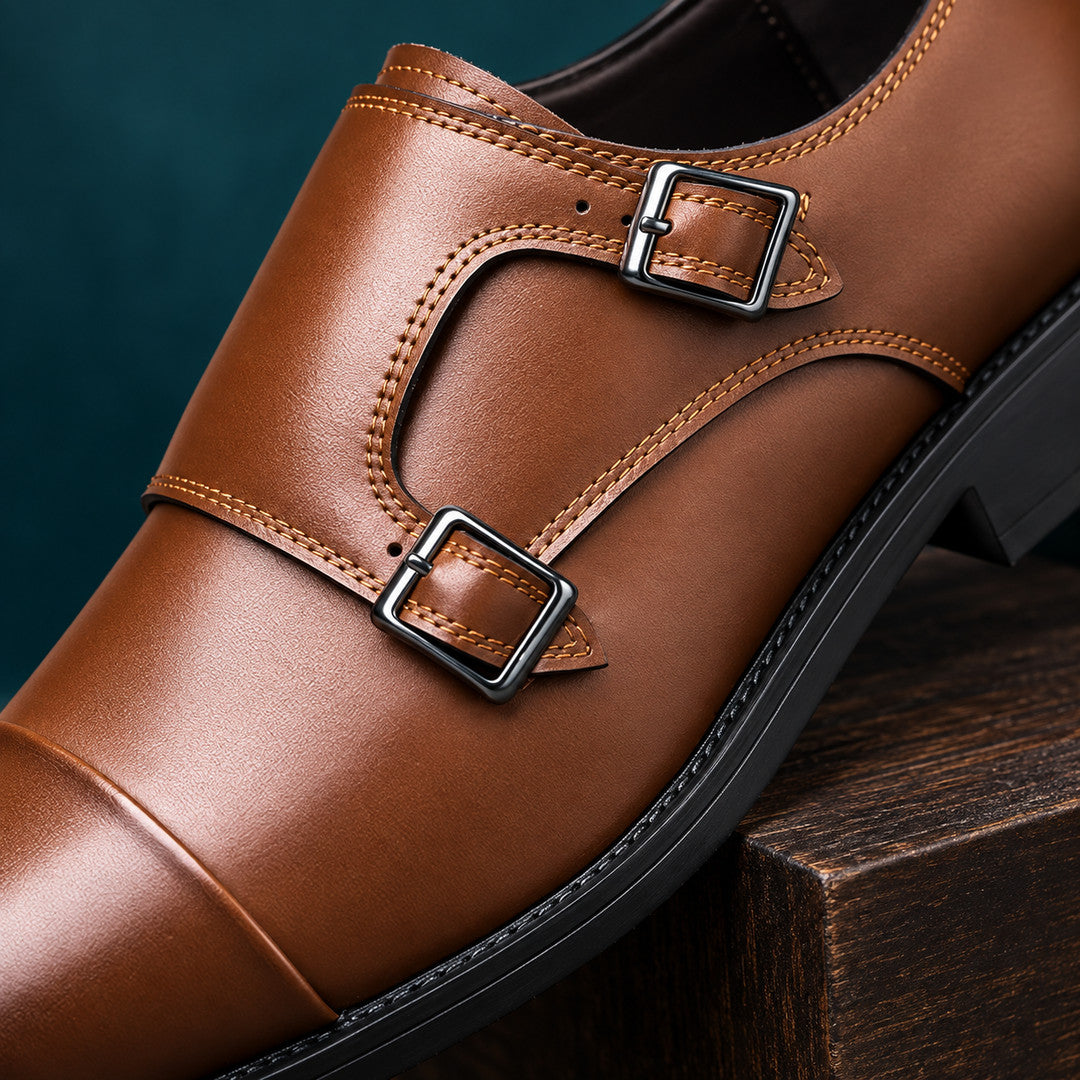 Auremont Split Leather Double Monk Strap Shoes (1:1, image 4)