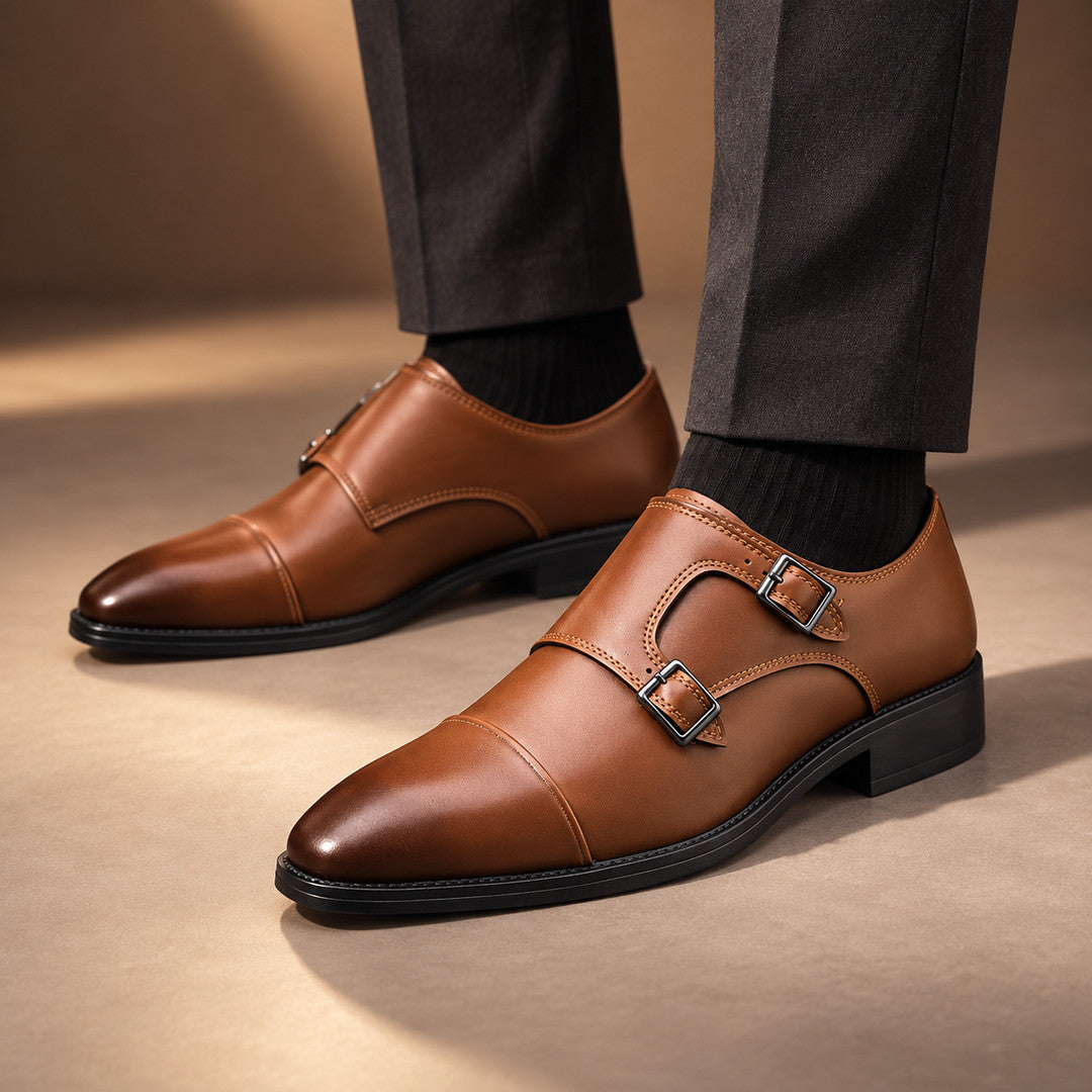 Auremont Split Leather Double Monk Strap Shoes (1:1, image 5)