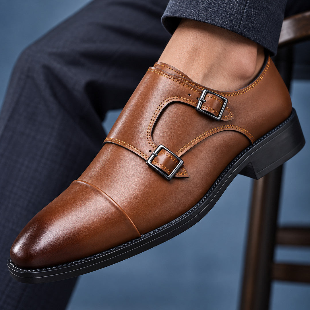 Auremont Split Leather Double Monk Strap Shoes (1:1, image 8)