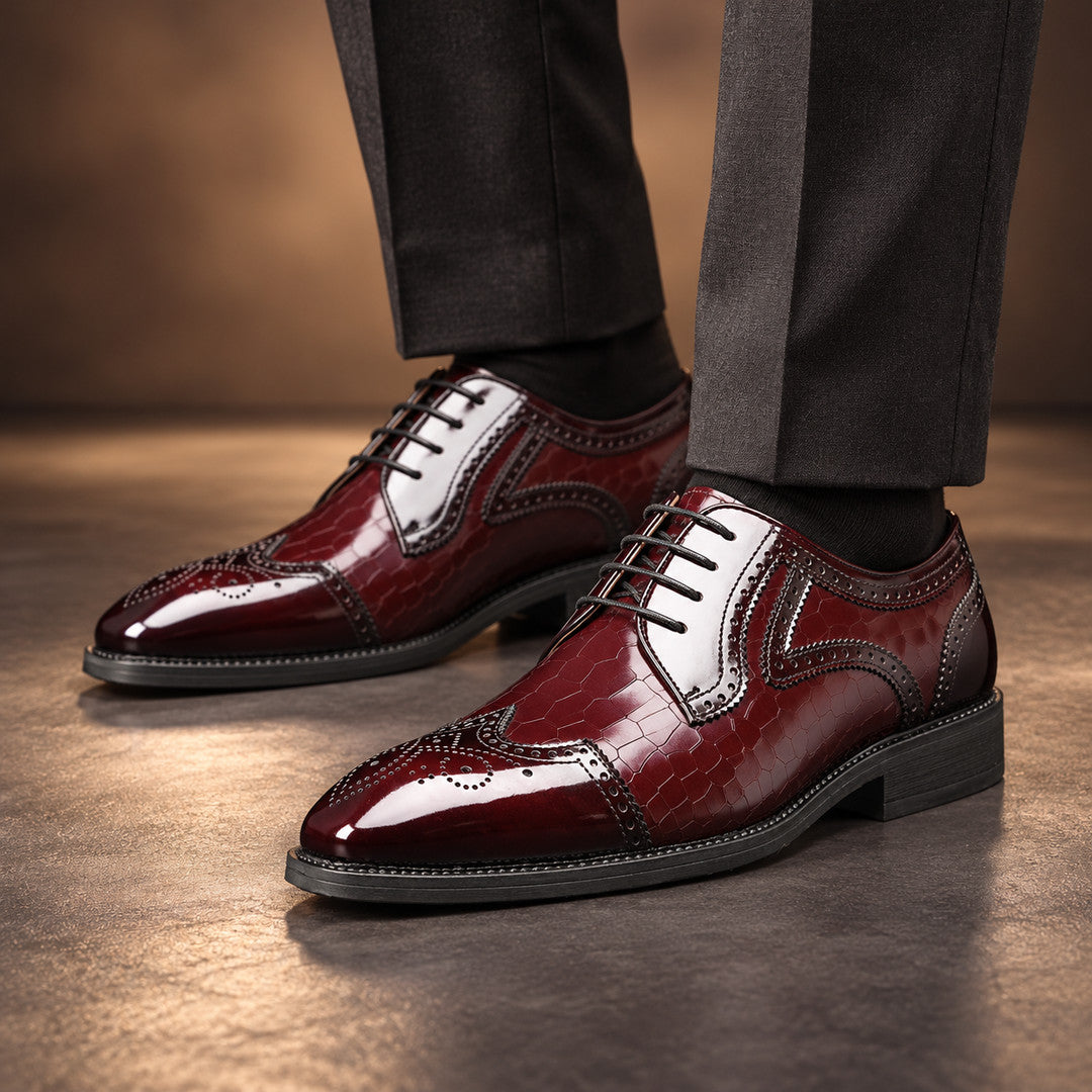 Savile Glossy Croc-Effect Wingtip Brogues (1:1, image 1)