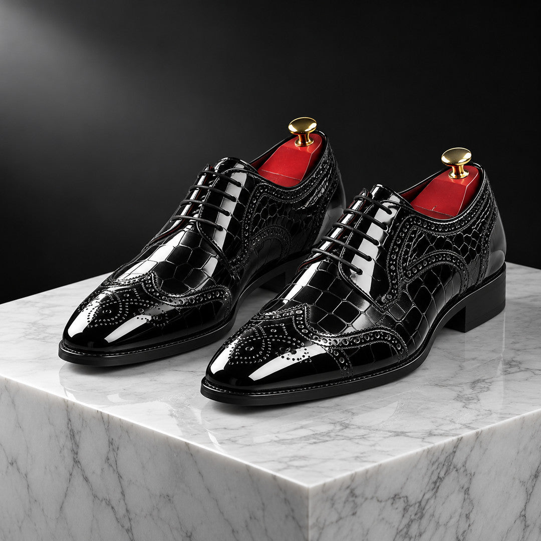 Savile Glossy Croc-Effect Wingtip Brogues (1:1, image 6)