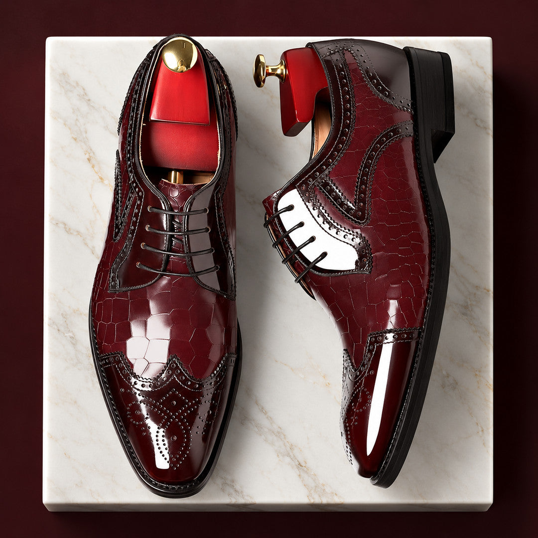 Savile Glossy Croc-Effect Wingtip Brogues (1:1, image 8)